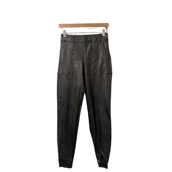 SPANX Pants - Spanx Black Faux Leather Jogger High-Waist Pants Size Small